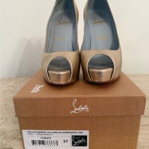 Christian Louboutin Gold Peep-Toe Heels